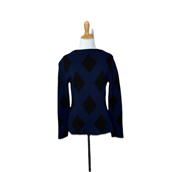 Ann Taylor Blue Black Diamond Mock Neck Long Sleeve Acrylic Sweater Womens XS - Picture 1 of 7